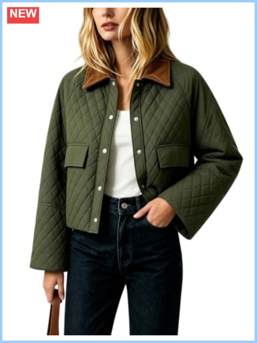 Quilted Lightweight Jacket Women Fall Casual Coat Snap Button Bell Sleeve